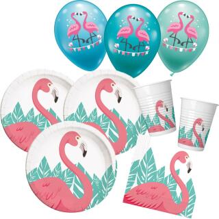 42-teiliges Party-Set Flamingo - Teller Becher Servietten Luftballons für 8 Personen