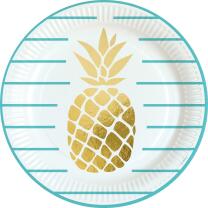 36-teiliges Party-Set Pineapple Vibes - Ananas - Teller Becher Servietten für 8 Personen