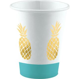 36-teiliges Party-Set Pineapple Vibes - Ananas - Teller Becher Servietten für 8 Personen