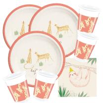 52-teiliges Party-Set Safari Faultier Giraffe Gepard -...