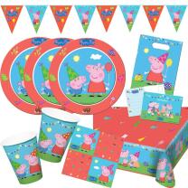 54-teiliges Party-Set Peppa Wutz - Pig (Folat)  - Teller Becher Servietten Einladungen Wimpelkette Partytüten für 8 Kinder