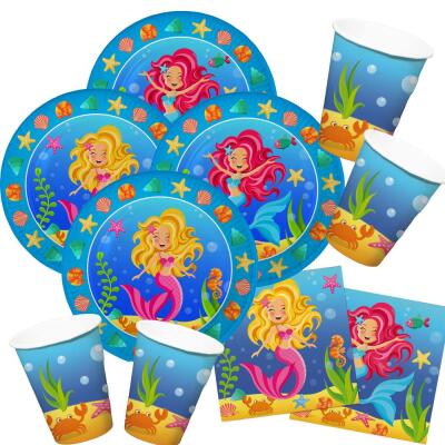 52-teiliges Party-Set Meerjungfrau (Folat) - Teller Becher Servietten  für 16 Kinder