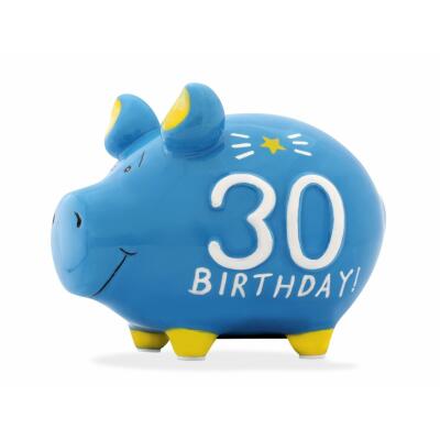 KCG Kleinschwein Keramik Sparschwein - 30 Birthday -  ca. 12 cm x 9 cm