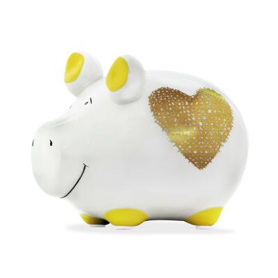 KCG Kleinschwein Keramik Sparschwein - Heart of Gold  Gold-Edition -  ca. 12 cm x 9 cm