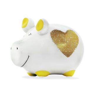 KCG Kleinschwein Keramik Sparschwein - Heart of Gold  Gold-Edition -  ca. 12 cm x 9 cm