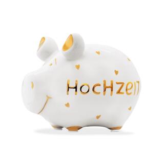 KCG Kleinschwein Keramik Sparschwein - Hochzeit Gold-Edition -  ca. 12 cm x 9 cm