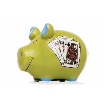 KCG Kleinschwein Keramik Sparschwein - Pokerschwein -  ca. 12 cm x 9 cm