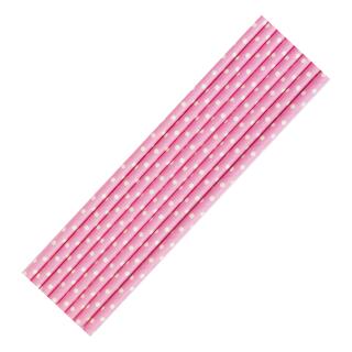 8 Papiertrinkhalme rosa-weiß  gepunktet