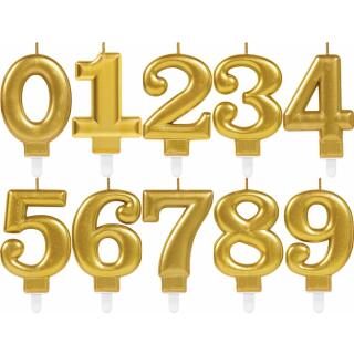 Zahlenkerze Kuchenkerze gold - 8 cm -  mit Steckfuß - Auswahl