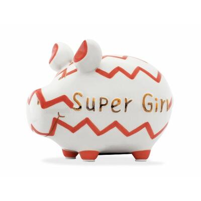 KCG Kleinschwein Keramik Sparschwein - Super Girl -  ca. 12 cm x 9 cm