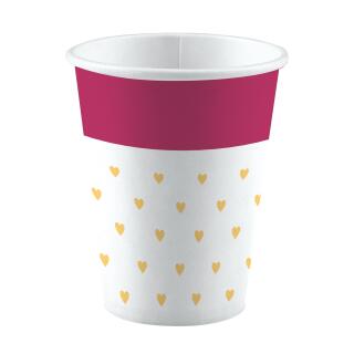 Pappbecher mit kleinen Herzen,  8 Stück,0,25 l