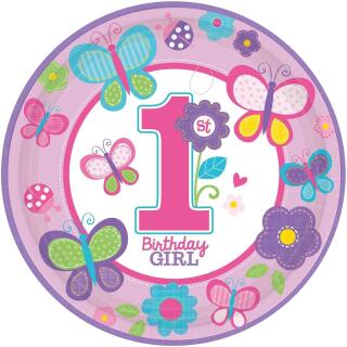 Sweet Birthday Girl - 1. Geburtstag  - 8  Pappteller 23 cm