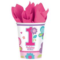 40-teiliges Party-Set 1. Geburtstag Sweet Birthday Girl - Teller Becher Servietten Trinkhalme für 8 Personen