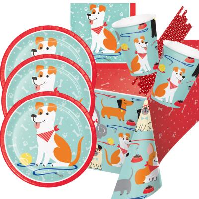 41-teiliges Party-Set  Hunde - Dogs - Teller Becher Servietten Tischdecke Trinkhalme für 8 Kinder