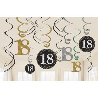 18. Geburtstag Dekospiralen - Sparkling Celebration - 12 Stück silber und gold