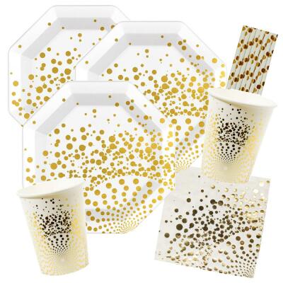 34-teiliges Party-Set Luxury gold - Teller Becher Servietten Trinkhalme für 6 Personen