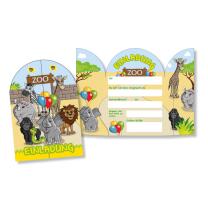 71-teiliges Party-Set - Zoo-Tiere  - Teller Becher Servietten Platzsets Einladungen Girlande Trinkhalme Geschenkebox  für 6 - 8  Kinder