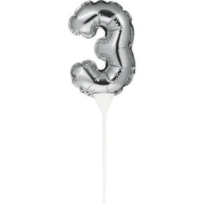 Folienballon Zahl - selbstaufblasende Zahlen-Picker silber ca. 13 cm - Auswahl 3