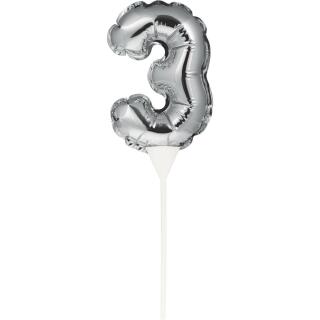 Folienballon Zahl - selbstaufblasende Zahlen-Picker silber ca. 13 cm - Auswahl 3