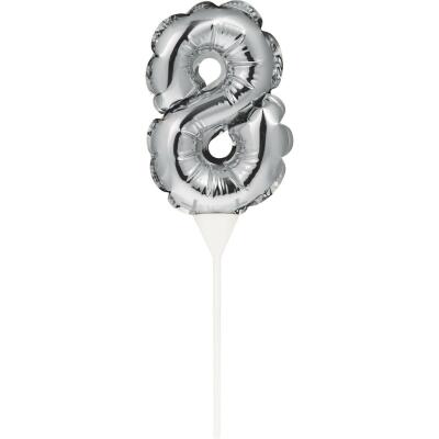 Folienballon Zahl - selbstaufblasende Zahlen-Picker silber ca. 13 cm - Auswahl 8