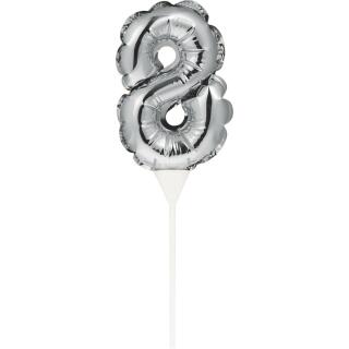 Folienballon Zahl - selbstaufblasende Zahlen-Picker silber ca. 13 cm - Auswahl 8