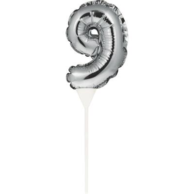 Folienballon Zahl - selbstaufblasende Zahlen-Picker silber ca. 13 cm - Auswahl 9