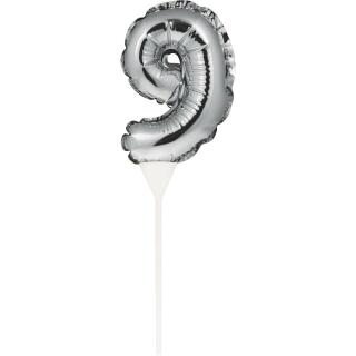 Folienballon Zahl - selbstaufblasende Zahlen-Picker silber ca. 13 cm - Auswahl 9