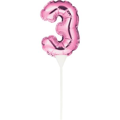 Folienballon Zahl mit Picker - selbstaufblasend -  pink ca. 13 cm - Auswahl 3