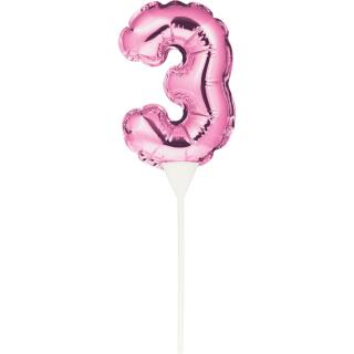 Folienballon Zahl mit Picker - selbstaufblasend -  pink ca. 13 cm - Auswahl 3