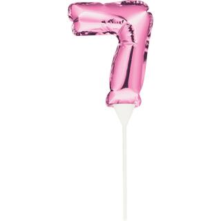 Folienballon Zahl mit Picker - selbstaufblasend -  pink ca. 13 cm - Auswahl 7
