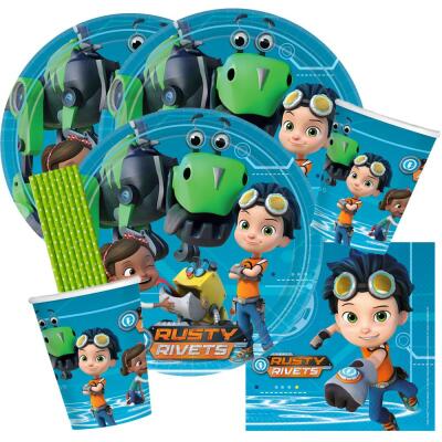 40-teiliges Party-Set Rusty Rivets - Teller Becher Servietten Trinkhalme für 8 Kinder