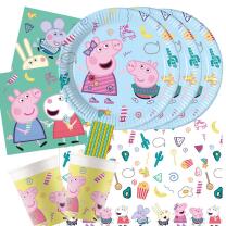 45-teiliges Party-Set Peppa Wutz - Pig - Teller Becher Servietten Tischdecke Trinkhalme für 8 Kinder