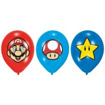 Super Mario  Luftballons 11" - 27,5 cm, 6 Stück