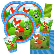 44-teiliges Party-Set Kleiner Fuchs - Teller Becher Servietten Trinkhalme für 8 Kinder