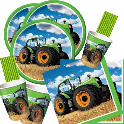 64-teiliges Party-Set Traktor - Teller Becher Servietten für 16 Kinder / Personen