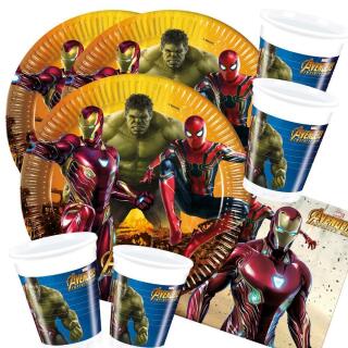 68-teiliges Party-Set Avengers Infinity War - Teller Becher Servietten  Papiertrinkhalme  für 16 Kinder