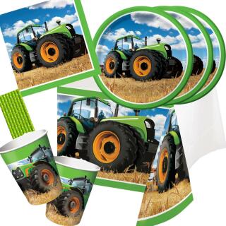 41-teiliges Party-Set Traktor - Teller Becher Servietten Tischdecke Trinkhalme  für 8 Kinder/Personen