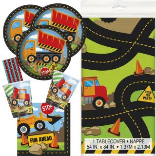 41-teiliges Party-Set Baufahrzeuge - Baustelle - Teller Becher Servietten Tischdecke Trinkhalme  für 8 Kinder