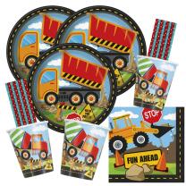 64-teiliges Party-Set Baufahrzeuge - Baustelle - Teller Becher Servietten Trinkhalme  für 16 Kinder