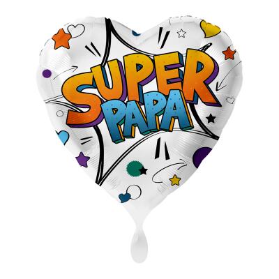 Folienballon 43 cm - Super Papa - Herz ohne Helium-Füllung