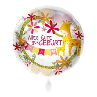 Folienballon 43 cm - Alles Gute zur Geburt - rosa - Giraffe