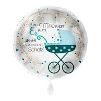 Folienballon 43 cm - Kinderwagen Junge - In der Mitte...