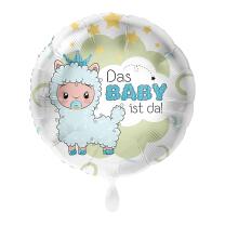 Folienballon 45 cm - Lama Baby Junge - Das Baby ist da!