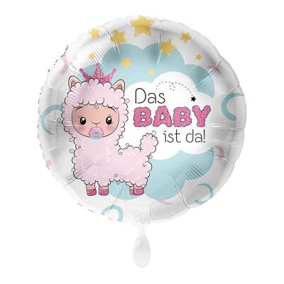 Folienballon 45 cm - Lama Baby Mädchen - Das Baby ist da!