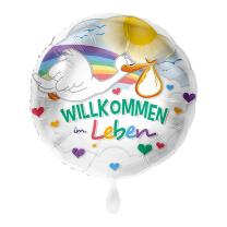 Folienballon 43 cm - Willkommen im Leben - Storch ohne...