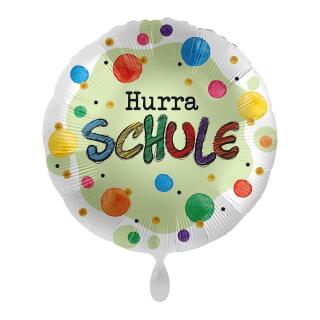 Folienballon 43 cm - Hurra Schule - bunte Farbkleckse