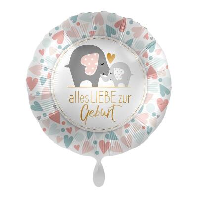 Folienballon 43 cm - Elefanten - alles Liebe zur Geburt