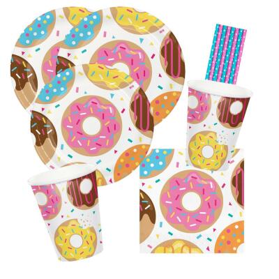 40-teiliges Party-Set - Donut - Teller Becher Servietten Trinkhalme  für 8 Kinder