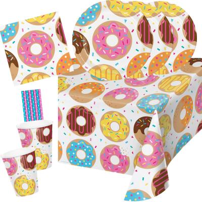 41-teiliges Party-Set - Donut - Teller Becher Servietten Tischdecke Trinkhalme  für 8 Kinder