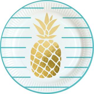 44-teiliges Party-Set Pineapple Vibes - Ananas - Teller Becher Servietten Trinkhalme  für 8 Personen